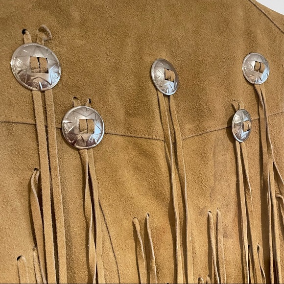 Vintage Real Leather Tan Suede Vest with Silver Conchos - Picture 5 of 10